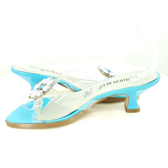 VTG Y2K Fashion Bug Clear Plastic Rhinestone-Embellished Open Toe Heels 7.5 Blue - Picture 8 of 10